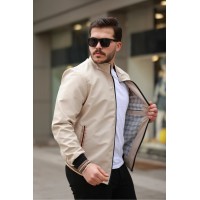 Nakış Armalı Mevsimlik Erkek Mont & Ceket Krem