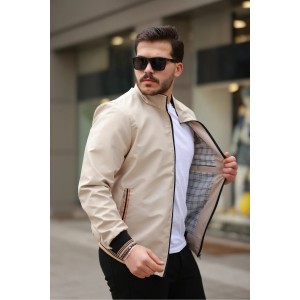 Nakış Armalı Mevsimlik Erkek Mont & Ceket Krem