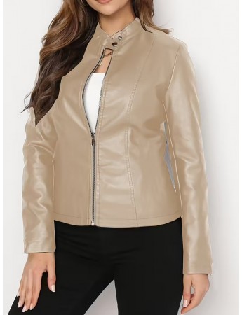  Deri Ceket - Haki Tam Fermuarlı Uzun Kollu Motosiklet Montu&hellip;