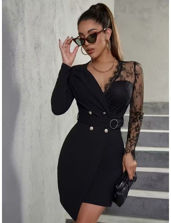  Asimetrik Yaka, Uzun Kollu, Fermuar Detaylı Siyah Elbise&hellip;