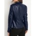 Deri Ceket - Lacivert Tam Fermuarlı Uzun Kollu Motosiklet Montu Deri Ceket - Lacivert Tam Fermuarlı Uzun Kollu Motosiklet Montu