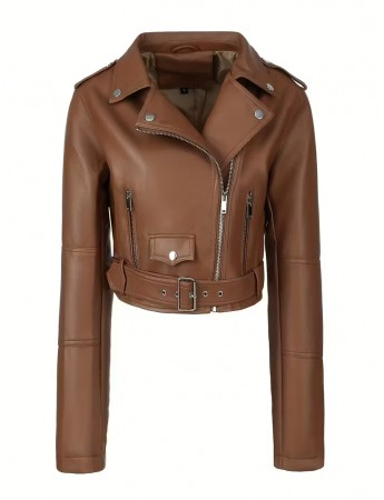  Fermuar Kapanışlı Kahverengi Şık Motosiklet Ceketi&hellip;