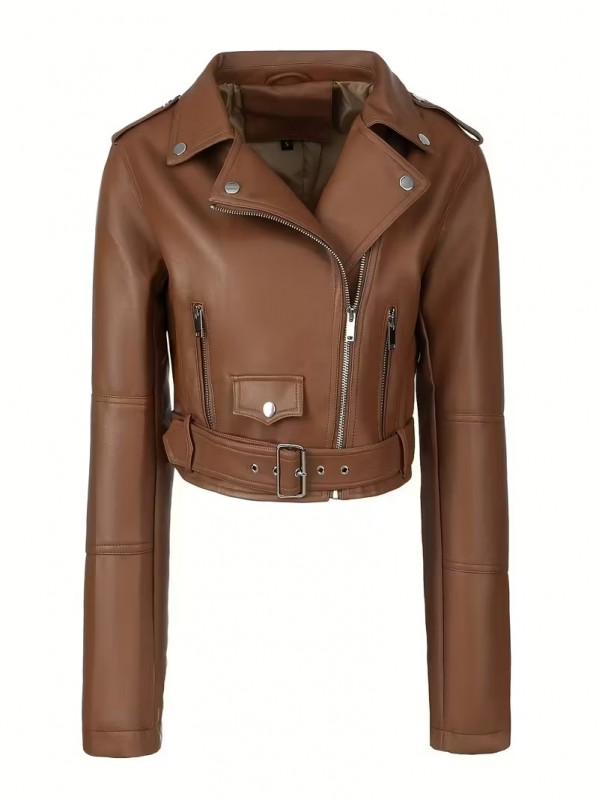  Fermuar Kapanışlı Kahverengi Şık Motosiklet Ceketi&hellip;