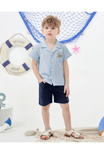 CARETOO Toddler Boy Summer Outfits Short Sleeve Button Down Shirt Tops & Khaki Casual Shorts Sets Baby 12Months-5T Clothes