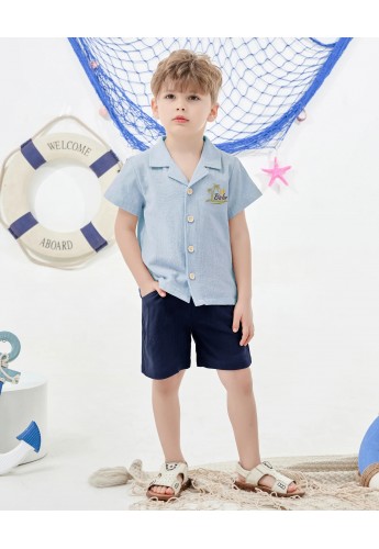 CARETOO Toddler Boy Summer Outfits Short Sleeve Button Down Shirt Tops & Khaki Casual Shorts Sets Baby 12Months-5T Clothes