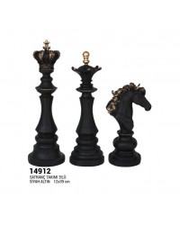 Satranç Takımı Altın Siyah 12x39 cm 3 lü