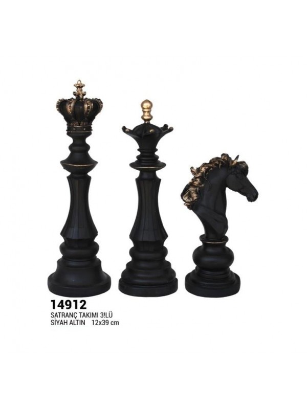 Satranç Takımı Altın Siyah 12x39 cm 3 lü… Satranç Takımı Altın Siyah 12x39 cm 3 lü…