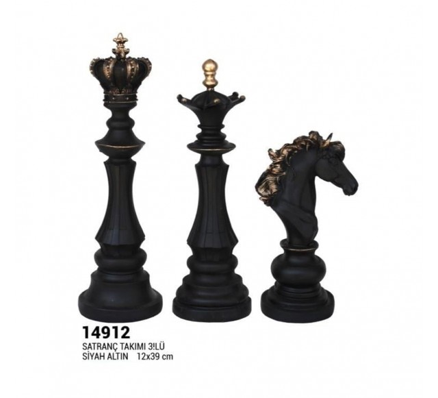 Satranç Takımı Altın Siyah 12x39 cm 3 lü&hellip;