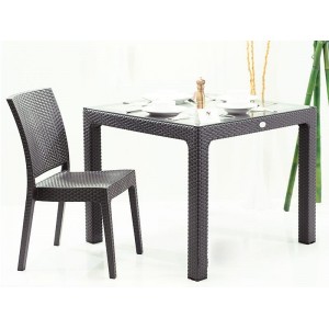 Novussi 90*90 Rattan Camlı Antrasit Masa Classi R0